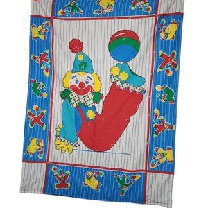 Circus Clown Baby Quilt Double Sided Tied Handmade Blanket Blue White Striped